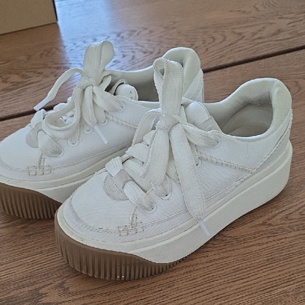 UGG Women's White Canvas Platform Sneakers with Brown Gum Sole